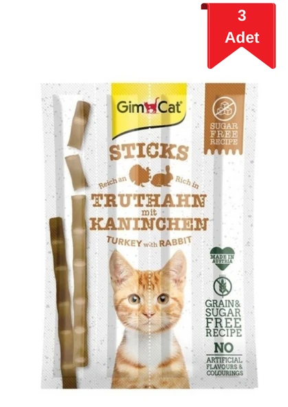 GimCat Sticks Hindi ve Tavşan Etli Kedi Ödül Çubuğu 20 Gr X 3 Adet ürün görseli 1