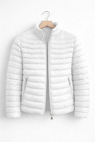 Erkek Slim Fit Şişme Mont Beyaz Edw435 ürün görseli 1