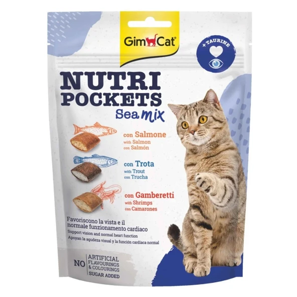 GimCat Nutripockets Sea Mix Somonlu, Alabalık Ve Karidesli Kedi Ödülü 150 Gr ürün görseli 1