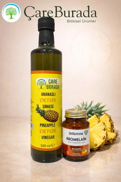 ÇareBurada Ananaslı Detoks Sirke 500 ml. + ShiffaHome Bromelain 60 Tablets ürün görseli 1