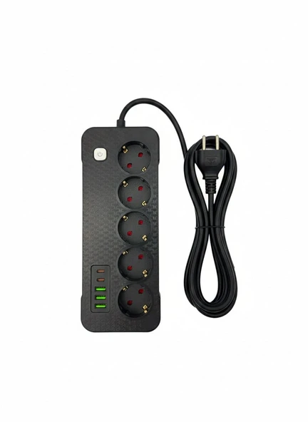Akım Termal Çocuk Korumalı 3x Usb 2x Type-C Girişli 5li Priz 2 Metre Kablo 2500W ürün görseli 1