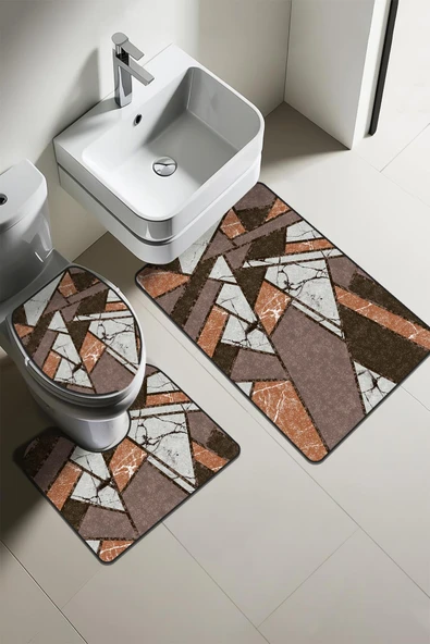 Modern Desenli Dijital Baskı 3'lü Banyo Paspas Takımı Yıkanabilir Kaymaz Tabanlı Klozet Takımı KLZ0064 RENKLİ 60 X 90 ürün görseli 1