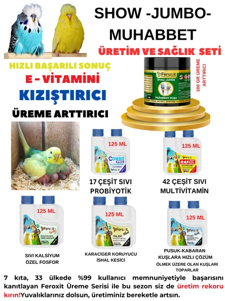 SHOW JUMBO Muhabbet Kuşları Üreme Dönemi ve Sağlık Seti Bol Yavru  Yüksek Verim ürün görseli 1