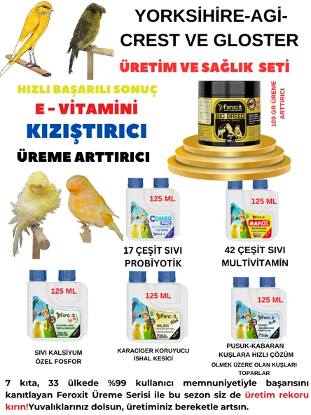 Yorkshire  AGi  Crest  Gloster Kuşları Üreme Dönemi ve Sağlık Seti  Bol Yavru Yüksek Verim ürün görseli 1