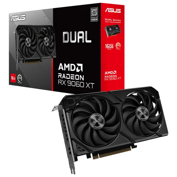 ASUS VGA DUAL-RX9060XT-16G-AMD-RADEON-RX 9060 XT-16G-16GB GDDR6-128bit-3250MHz-HDMI-2xDP-EKRAN KARTI ürün görseli 1