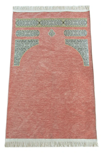 Kabe Desenli Örgü Püsküllü Şönil Seccade Pembe ürün görseli 1