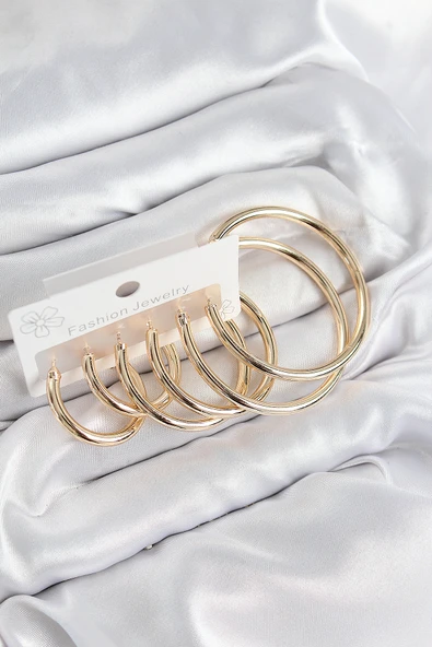 Pirinç Halka Model Gold Renk Kadın Set Küpe - TJ-BKP11053 ürün görseli 1