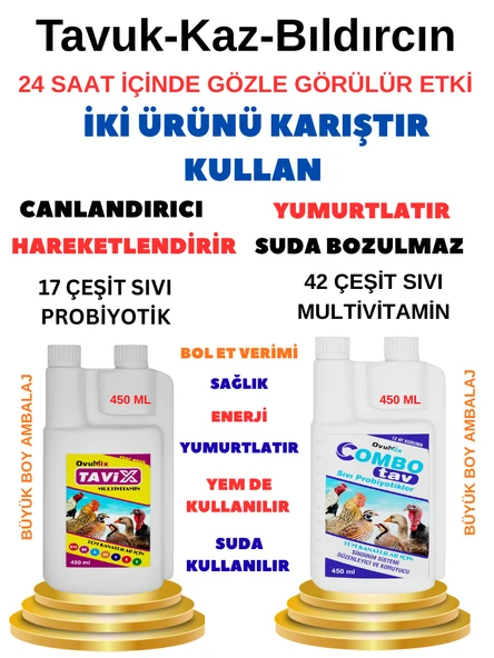 Tüm Kanatlılar İçin Canlandırıcı Takviye Seti Neşe  İştah Yumurta ve Enerji Desteği  2ADET 450 ml Multivitamin  VE Probiyotik ürün görseli 1