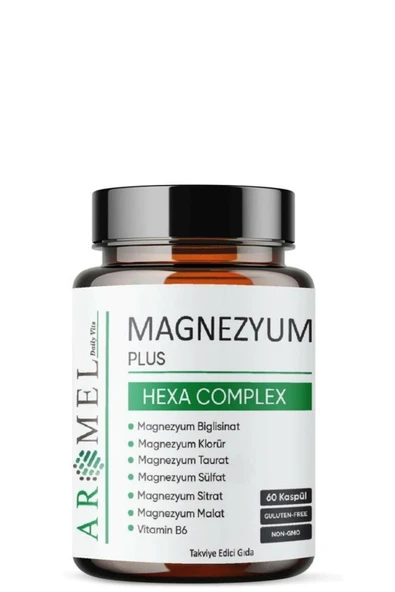 Aromel Magnezyum Plus, Hexa Complex | 60 Kapsül | Magnezyum,biglisinat,klorür,taurat,sülfat,sitrat,m ürün görseli 1