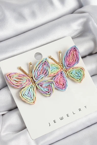 Pirinç Rainbow Kelebek Model Gold Renk Kadın Hasır Küpe - TJ-BKP10892 ürün görseli 1