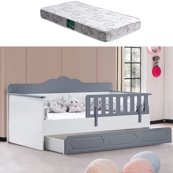 Yavrulu Karyola, Flower Yavrulu Montessori Karyola - Gri + 1 Adet Comfort Yatak  Gri 90 x 190 ürün görseli 1
