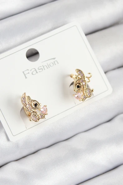 Pirinç Zirkon Taşlı Ceylan Model Gold Renk Çocuk Küpe - TJ-BKP11202 ürün görseli 1