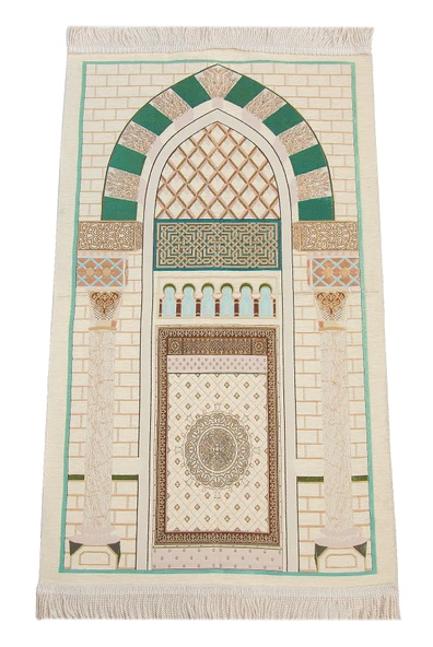 Lüks Mihrap Desenli Şönil Dokuma Seccade Krem ürün görseli 1