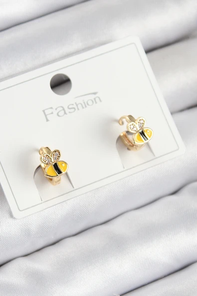 Pirinç Zirkon Taşlı Arı Model Gold Renk Çocuk Küpe - TJ-BKP11199 ürün görseli 1