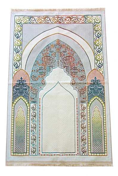 Geleneksel Desenli Hediyelik Halı Tipi Dokuma Seccade Krem ürün görseli 1