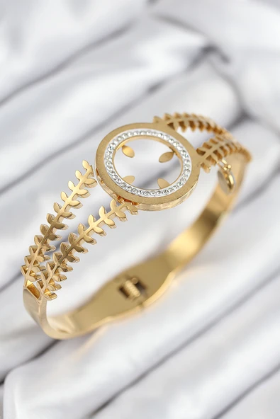316L Çelik Zirkon Taşlı Çeyrek Takılabilir Gold Renk Kelepçe - TJ-BB7820 ürün görseli 1