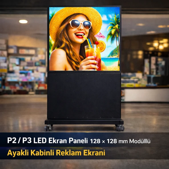LED Ekran 128x128 cm P2.5 Outdoor 3840Hz Ayakli Kabinli Dijital Reklam Ekrani Kurulu Gonderim ürün görseli 1