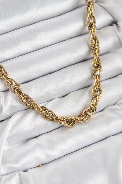 316L Çelik Halat Model Gold Renk Kadın Kolye - TJ-BKO10481 ürün görseli 1