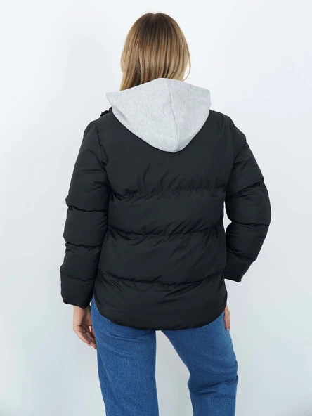Kapüşonlu Çift Fermuarlı Puffer Mont - Resim 6
