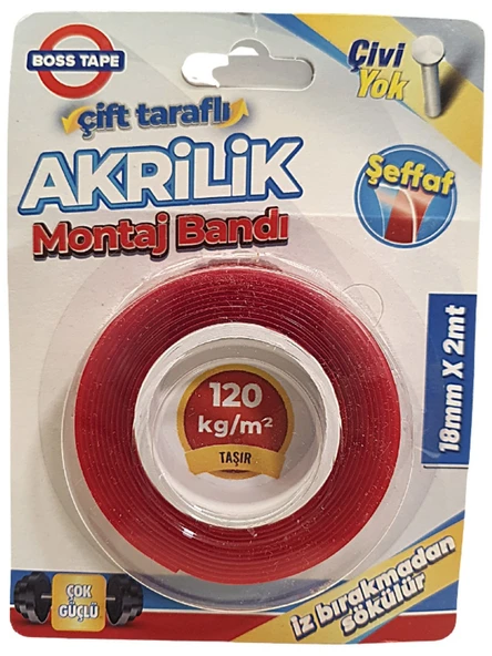 Boss Tape Akrilik Bant 1MM Şeffaf 18MMX2MT bt-01001 ürün görseli 1
