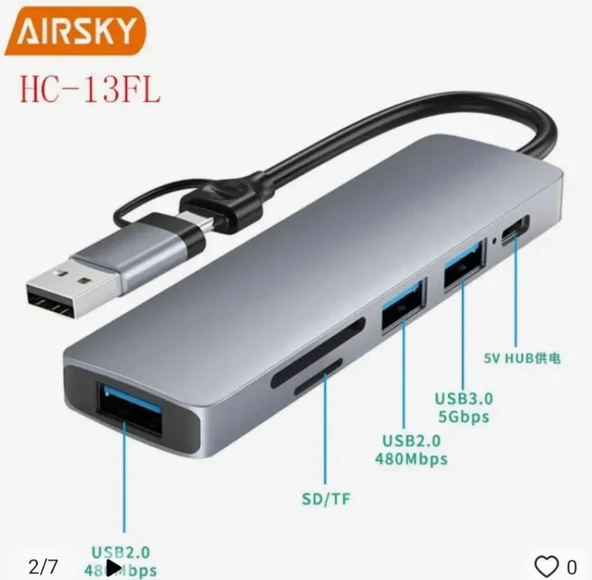 Airsky Hc13Fl 5 İn 1 Usb Type-C 2 İn 1 Çevirici ürün görseli 1