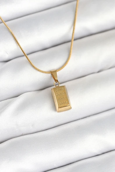 316L Çelik Gold Renk Mini Külçe Altın Model Kolye - TJ-BKO10603 ürün görseli 1