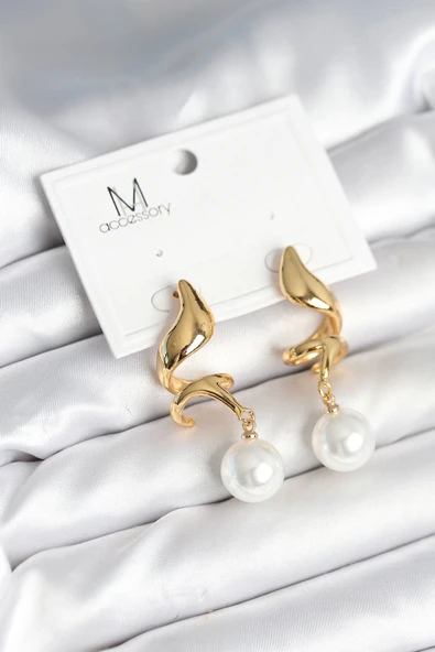 inci Detaylı Sarmal Model Gold Renk Pirinç Kadın Küpe - TJ-BKP11291 ürün görseli 1