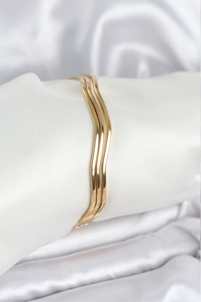 316L Çelik Gold Renk 65 mm Ajda Zikzak Model 3lü Kadın Bileklik - TJ-BB8075 ürün görseli 1