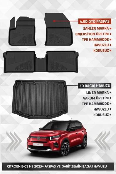 Citroen E-C3 2025 ve Sonrası Uyumlu SAHLER 4.5D Premium Havuzlu Paspas ve Liner Bagaj Havuzu -  E-C3 ürün görseli 1