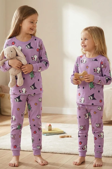 Cute Hello Kitty Ve Kuromi Desenli Kız Çocuk Pijama Takımı ürün görseli 1