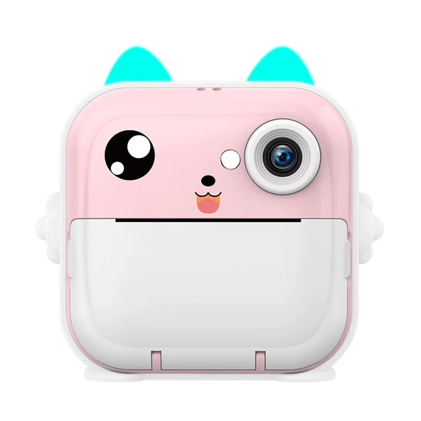 Anlık Termal Yazıcılı Dijital Çocuk Kamerası 2.0 Inc HD Şipşak Fotoğraf Makinesi AE110 Pembe ürün görseli 1