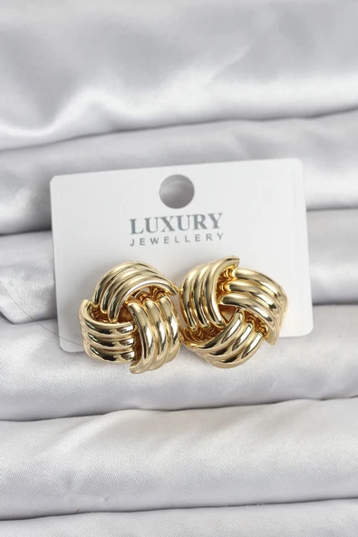 Pirinç Sarmal Gold Renk Kadın Küpe - TJ-BKP11348 ürün görseli 1