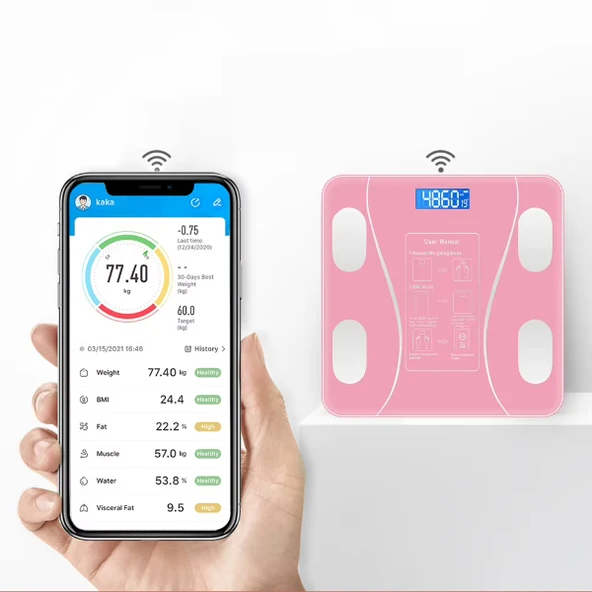 Pembe Renk Bluetooth Özellikli Akıllı Tartı - Resim 2