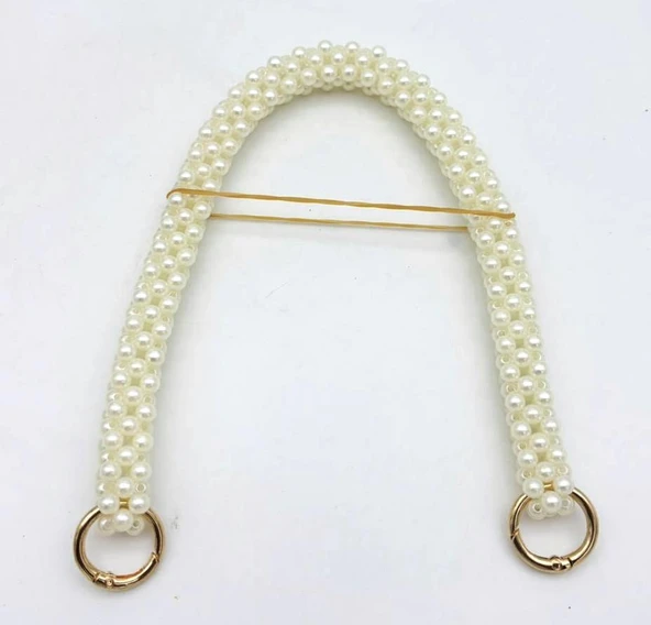 Angel Çanta Aksesuar  Krem Renk 39 cm Boncuklu  Çanta Sapı Light Gold Metalli ürün görseli 1