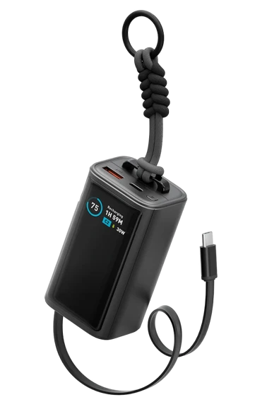 Energea ComPac Arc 45 Dijital Göstergeli 10.000 mAh Dahili Type-C Kablolu 45W Şarj Çıkışlı PD Hızlı Şarj Powerbank - Siyah ürün görseli 1