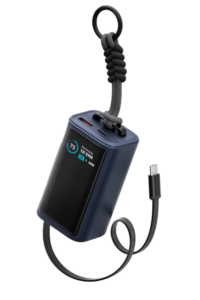 Energea ComPac Arc 45 Dijital Göstergeli 10.000 mAh Dahili Type-C Kablolu 45W Şarj Çıkışlı PD Hızlı Şarj Powerbank - Mavi ürün görseli 1