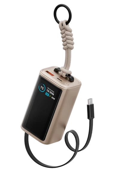Energea ComPac Arc 45 Dijital Göstergeli 10.000 mAh Dahili Type-C Kablolu 45W Şarj Çıkışlı PD Hızlı Şarj Powerbank - Gold ürün görseli 1