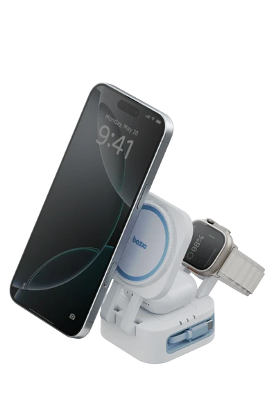 Energea X Bazic GoMag Station Mini 3in1 Katlanabilir - 15W Telefon Saat Masaüstü Hızlı Şarj Standı - Beyaz ürün görseli 1