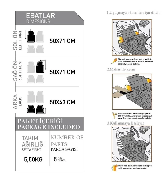 MERCEDES-BENZ E SERİSİ SW W124 1986-1995 Kauçuk Siyah Oto Paspas Seti ürün görseli 1