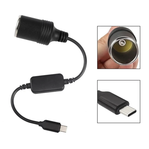 Type-C 5 Volt To 12 Volt Max 1 Amper Çakmak Fiş Çevirici Type-C PD Portundan Gelen Gücü 12V Araç Çakmak Soketine Dönüştürür ürün görseli 1