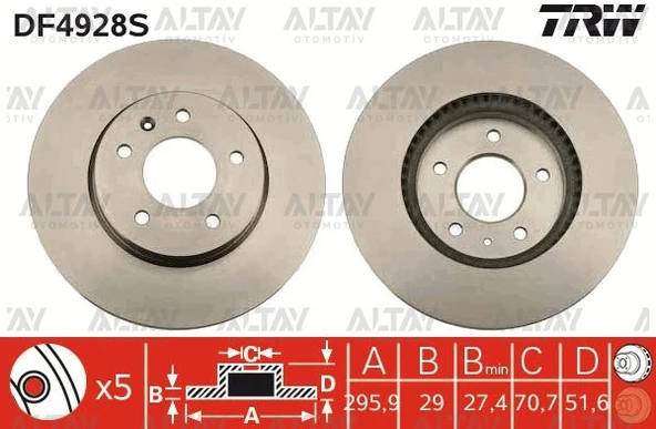4808848 FREN DİSKİ CAPTIVA 06-12 / ANTARA 06-12 / ÖN HAVALI 296-5 (ADET FİYAT) ürün görseli 1