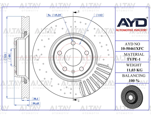 4F0615301E FREN DİSKİ A6 05 -11 ÖN 321MM (DELİKLİ PERFORMANS TİP) ürün görseli 1