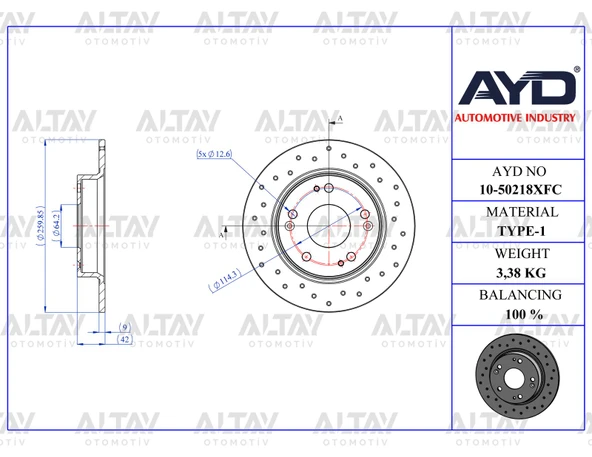 42510-SNA-A00 FREN DİSKİ CIVIC 07-15 / ARKA DÜZ 260-5 (DELİKLİ PERFORMANS TİP) ürün görseli 1