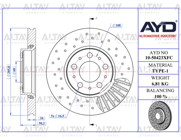 2724037 FREN DİSK S70 / V70 / S80 DELİKLİ KAPLAMALI ürün görseli 1