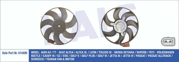 1K0959455ES FAN MOTORU GOLF5 / GOLF6 / JETTA / A3 / CADDY / LEON 04-12 1.4-1.6-1.9 TDI SAĞ 160W 296mm ürün görseli 1