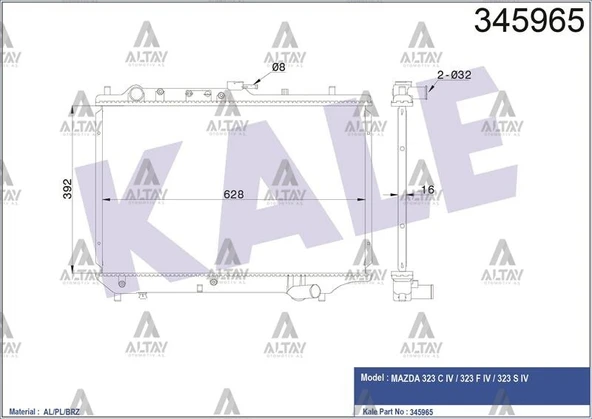 BP28-15-200D RADYATÖR SU 323 90-95 1.6 SEDAN M-T BRAZING ürün görseli 1