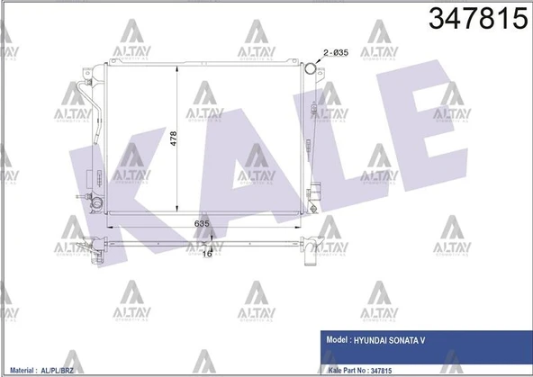 25310-3K850 RADYATÖR SU SONATA 06-10 2.0 DİZEL 16mm A-T BRAZING ürün görseli 1