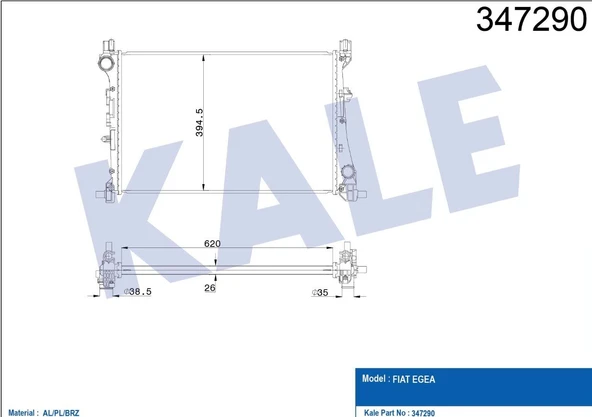 52052630 RADYATÖR SU EGEA 15= / 1.3 JTD 16V-1.6 JTD M-T 620X388X26 BRAZING ürün görseli 1