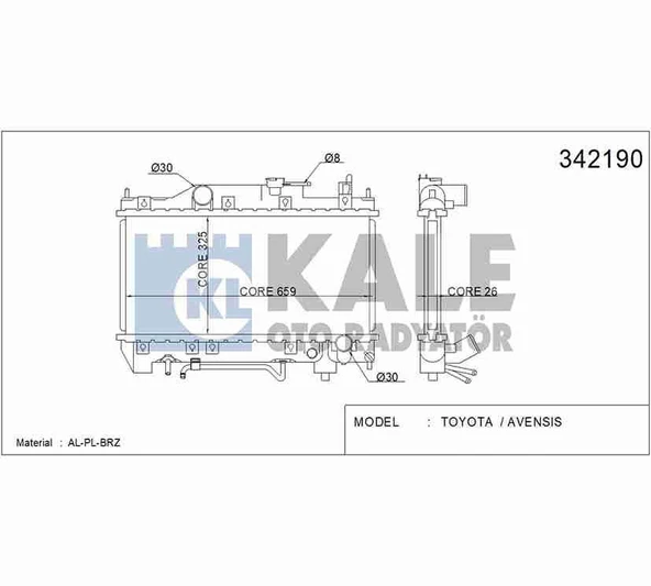 16400-03190 RADYATÖR SU AVENSIS 98-00 A-T BRAZING ürün görseli 1
