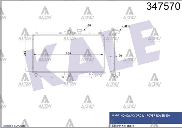 19010-PT1-003 RADYATÖR SU ACCORD 90-93 / ROVER 26mm M-T BRAZING ürün görseli 1